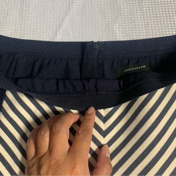 ANN TAYLOR Blue Cream Colorblock Striped Retro A-Line Skirt - Picture 5 of 10